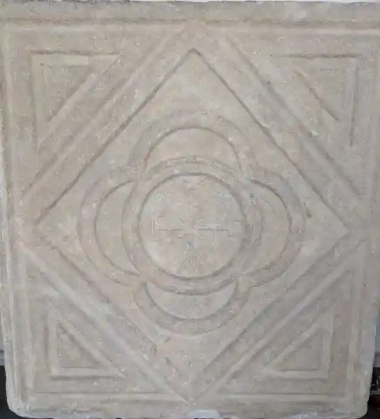 Chi-Rho inscription on the Panel from a Chancel Screen in the Church of Mary, Miletus, located in Bode Museum.